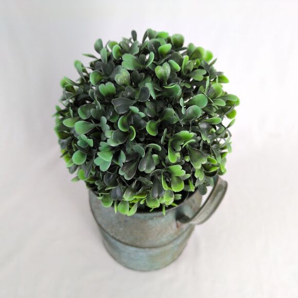 Rustic Farmhouse 8" Galvanized Tin Milk Jug Vase Canister Can with Greenery Ball - Picture 4 of 5